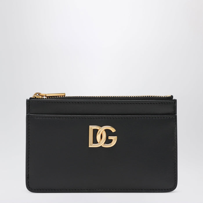 Dolce&Gabbana Black Leather Zip Card Holder With Dg Logo