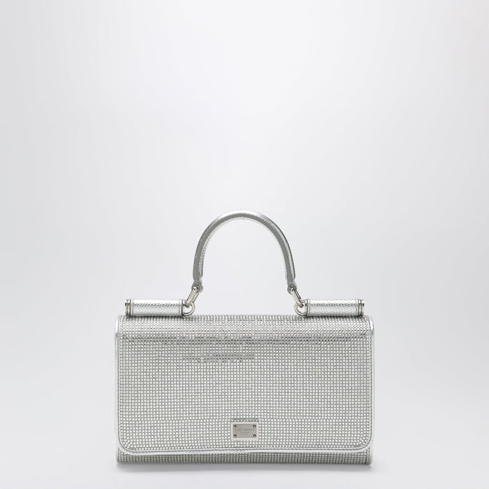 Dolce & Gabbana Satin Phone Bag With Rhinestones In Crystal/Pearl