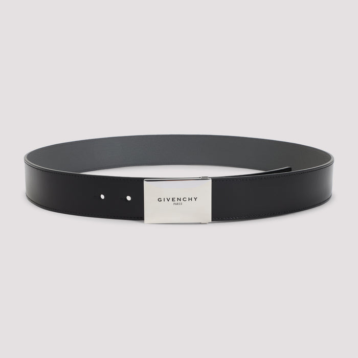 Givenchy Black And Grey Metal Plaque Calf Leather Belt