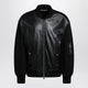 Givenchy  Black Leather Bomber Jacket With Wool Sleeves