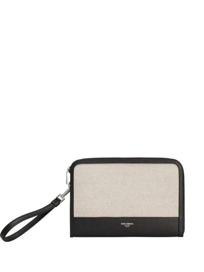Dolce & Gabbana Dolce &Amp; Gabbana Two-Tone Ivory Black Clutch Bag With Logo