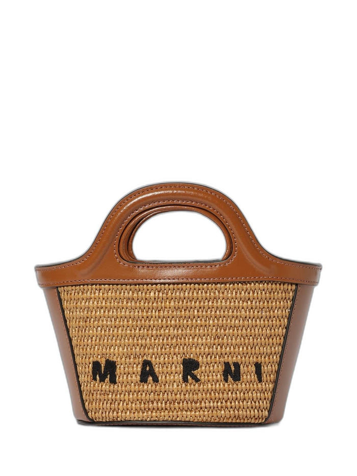 Marni Two-Tone Leather And Straw Handbag