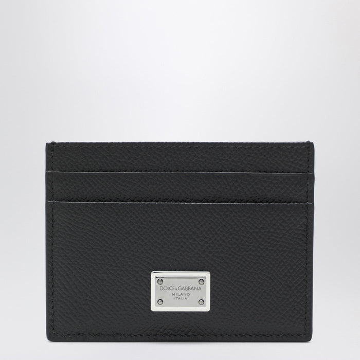 Dolce&Gabbana Black Dauphine Leather Card Holder With Logo Plaque