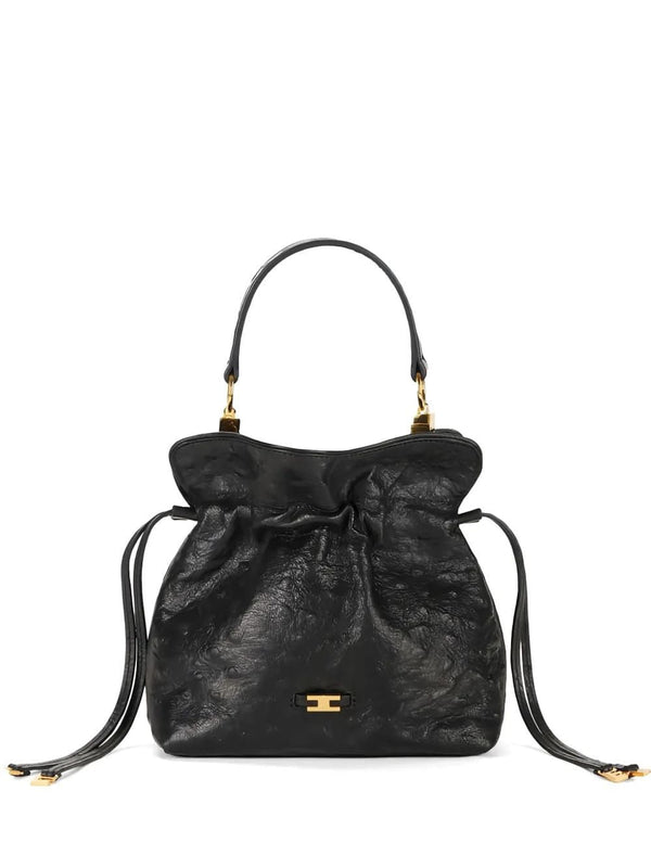 Elisabetta Franchi Elisabetta Franchi Ostrich-Texture Drawstring-Fatening Leather Tote Bag