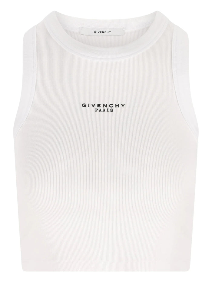 Givenchy Cropped Tank Top In Cotton With Givenchy Paris Print