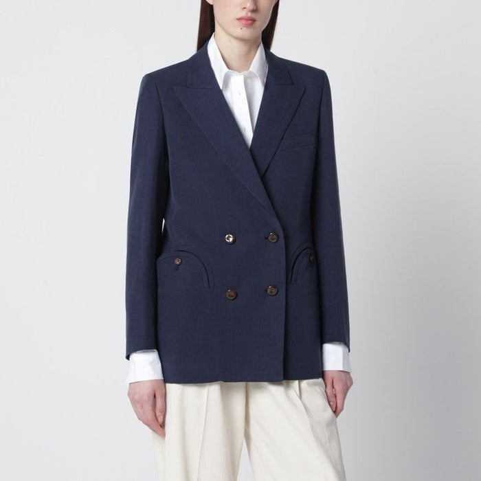 Blaze Milano Navy Blue Doublebreasted Jacket In Linen And Silk