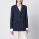 Blaze Milano Navy Blue Doublebreasted Jacket In Linen And Silk