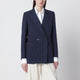 Blazé Milano Navy Blue Double-Breasted Jacket In Linen And Silk