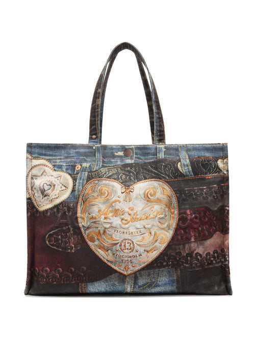 Acne Studios Denim Patch Heart Tote Bag