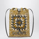 Loewe Pearl Grey/Mustard Raffia And Leather Drawstring Pouch