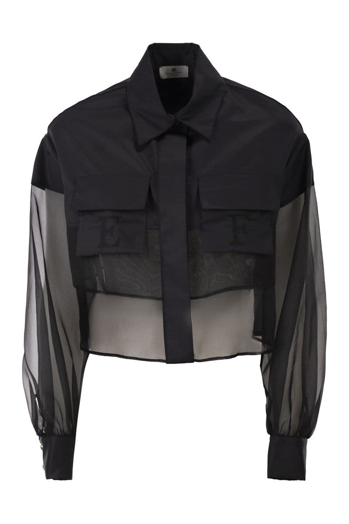Elisabetta Franchi Cropped Cotton Shirt With Silk Organza Inserts