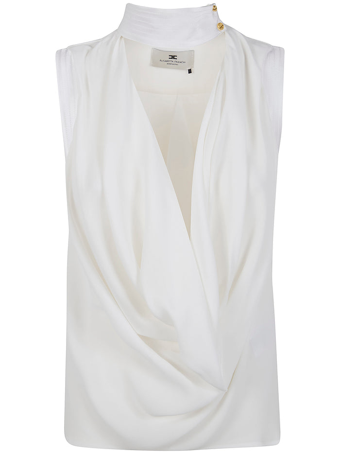 Elisabetta Franchi White Sleeveless High Collar Shirt