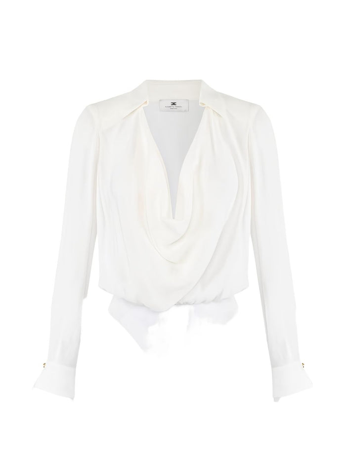 Elisabetta Franchi White Ls Bodysuit Wide Neckline