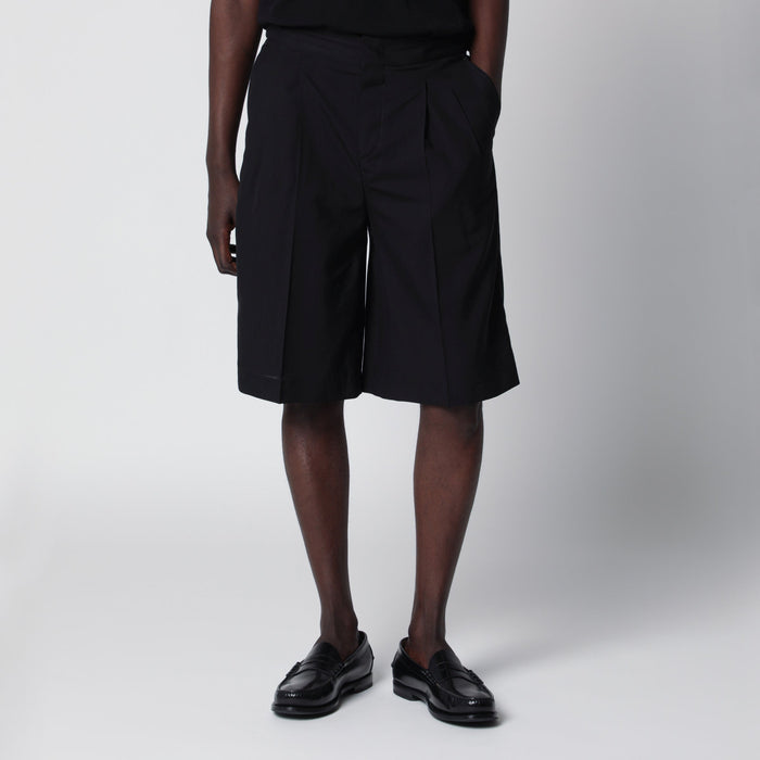 Pt01 Black Cotton Bermuda Shorts