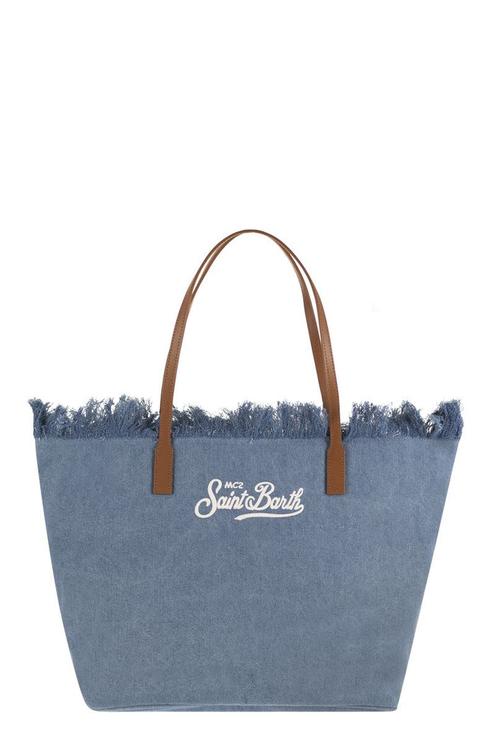 Mc2 Saint Barth City Denim Shopper Bag With Embroidered Logo