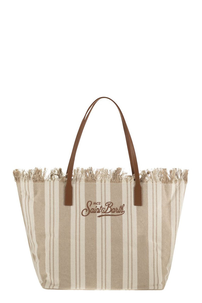 Mc2 Saint Barth City Shopper Bag With Stripes And Embroidered Logo