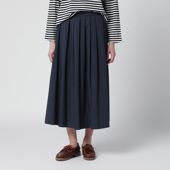 Pt Torino Blue Pleated Cotton-Blend Skirt
