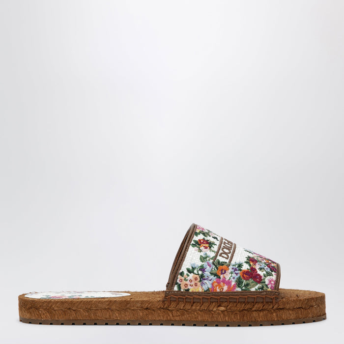 Dolce&Gabbana Fabric Espadrilles With Embroidered Flowers, White/Multicolour
