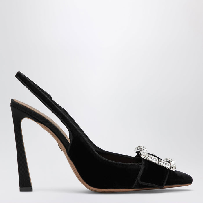 Dolce & Gabbana Black Velvet Slingback Pumps With Jeweled Buckle