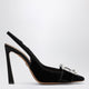 Dolce & Gabbana Black Velvet Slingback Pumps With Jeweled Buckle