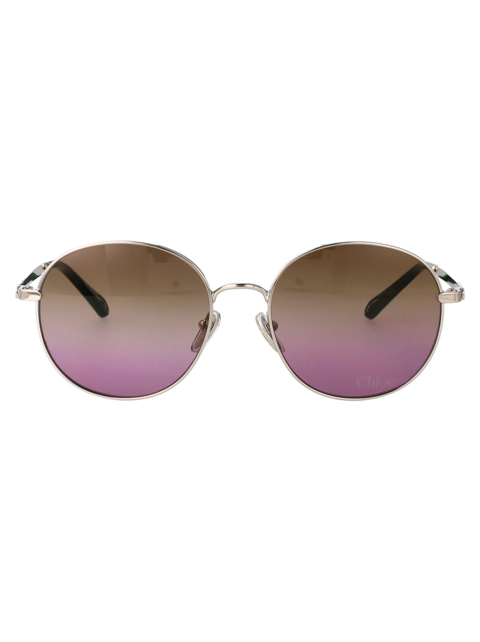 Chloé Silver-Silver-Green Metal Sunglasses