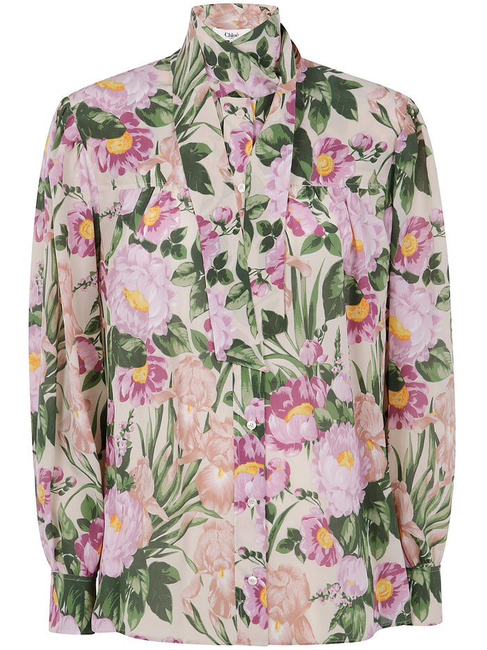 Chloé Maxi Gathered Lavallière Blouse In Crêpe De Chine