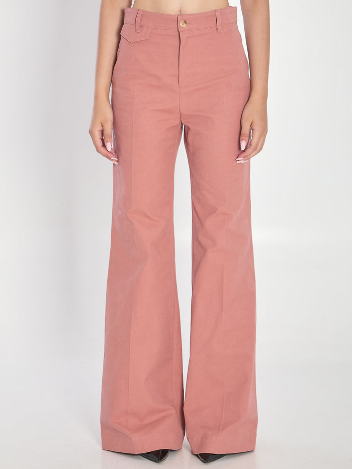 Chloé Dark Pink Cotton Flared Leg Pant