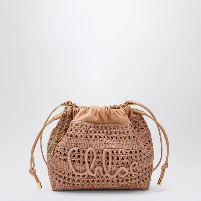 Chloé Mini Summer Banana Drawstring Raffia Bag In Beige