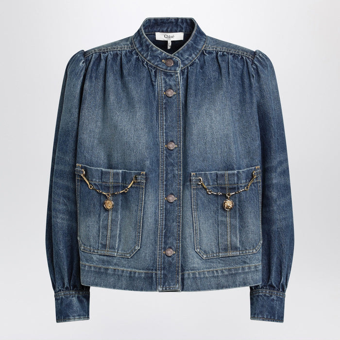 Chloé Indigo Blue Gathered Denim Jacket