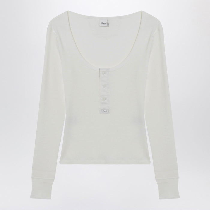 Chloé White Henley Cotton Jersey Top