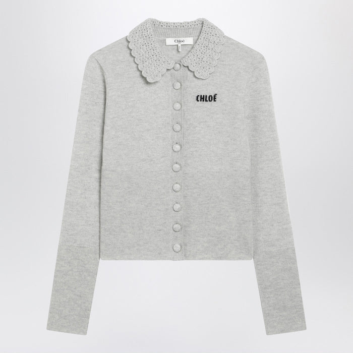 Chloé Light Grey Wool Cardigan With Logo