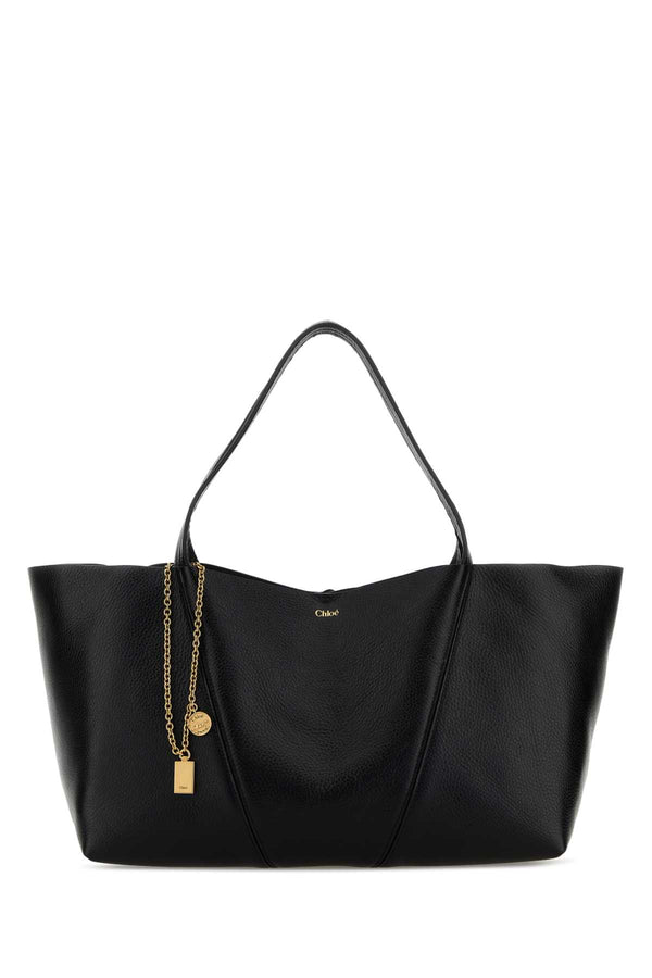 Chloé Black Leather East-West Chloã© Spin Shopping Bag