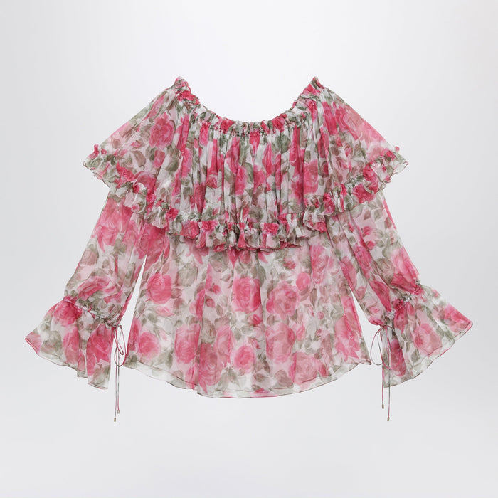 Chloé Puff-Sleeve Top In Multicolor Silk