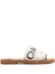 Chloé Ivory Linen Woody Slippers