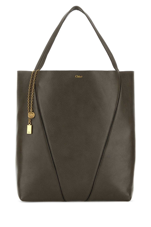 Chloé Dark Grey Leather Large Spin Shopping Bag