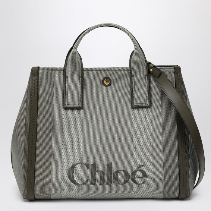 Chloé Carry Tote Bag In Dark Green Striped Canvas