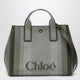 Chloé Carry Tote Bag In Dark Green Striped Canvas