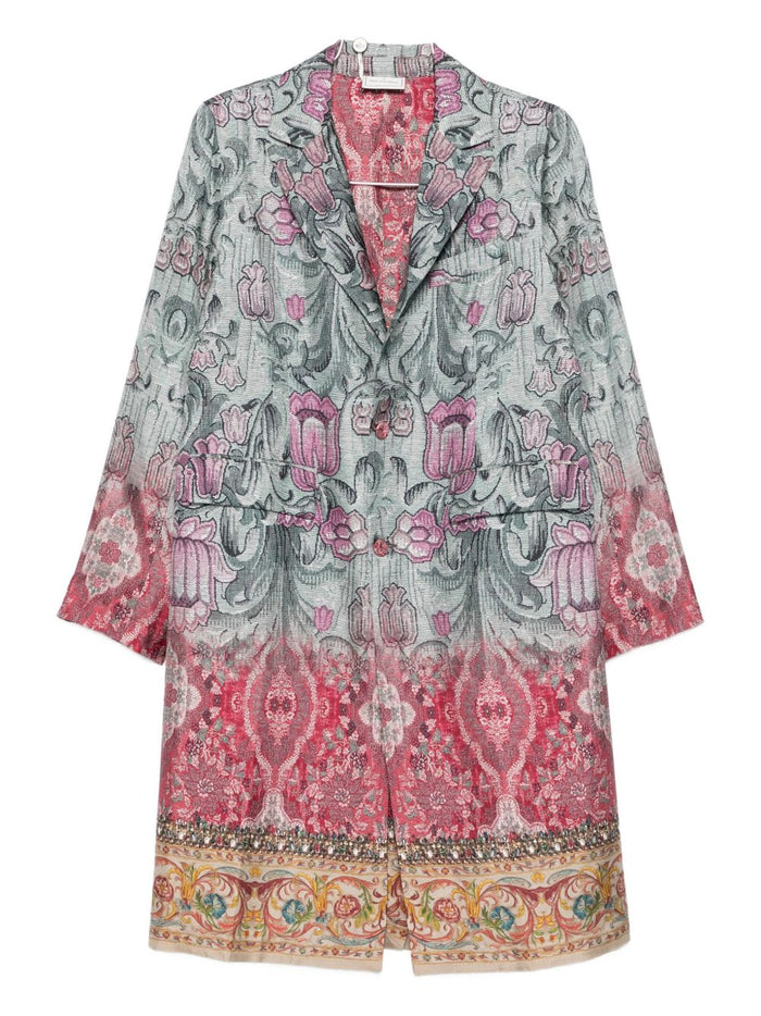 Pierre Louis Mascia Silk Printed Single-Breasted Coat