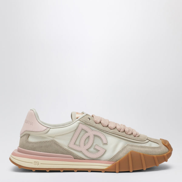 Dolce&Gabbana Dg Athletic Sneakers In Ivory And Pink Fabric And Leather