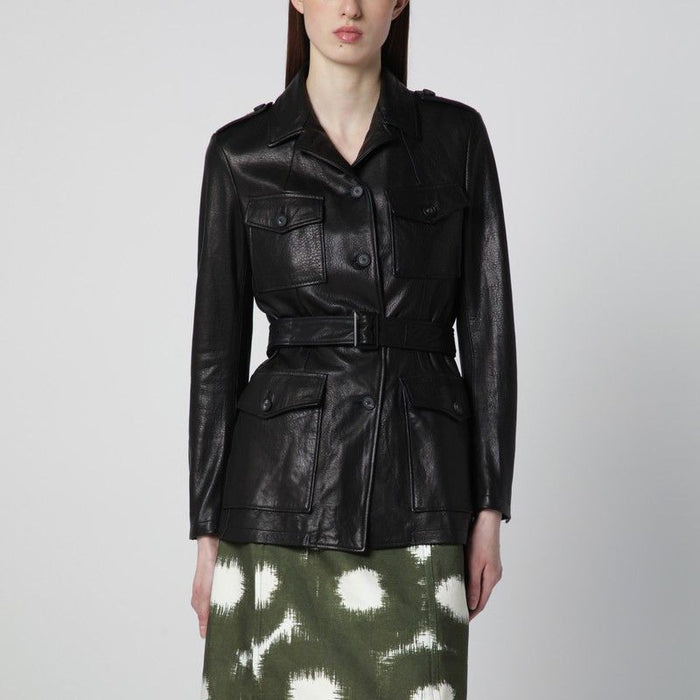 Tagliatore Black Leather Belted Jacket