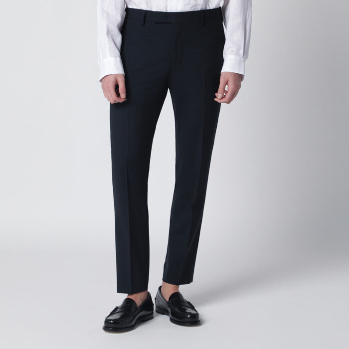 Pt Torino Navy Blue Wool-Blend Trousers