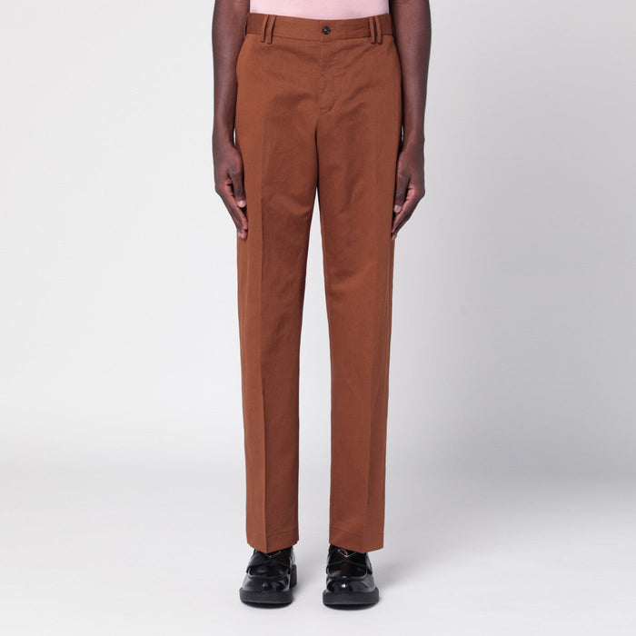 Pt Torino Brown Cotton And Linen Trousers