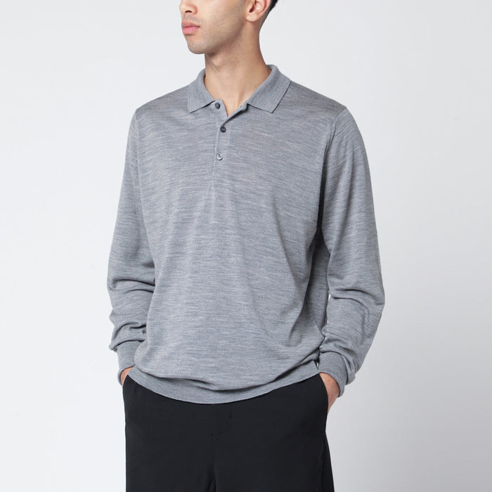 John Smedley Light Grey Wool Polo Shirt