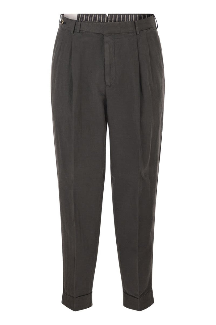 Pt Torino Carrot Trousers In Lyocell And Linen Blend