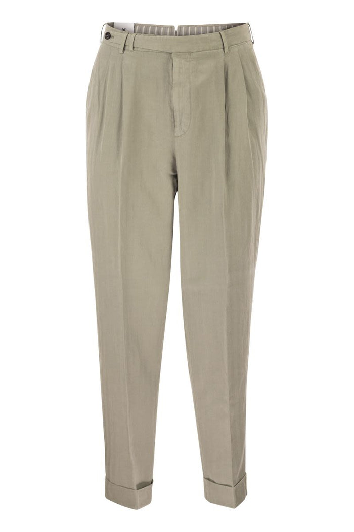 Pt Torino Carrot Trousers In Lyocell And Linen Blend