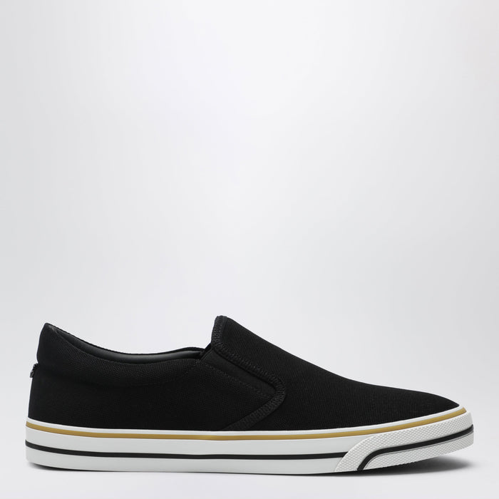 Dolce & Gabbana Black Cotton Slipon Shoes With Striped Details