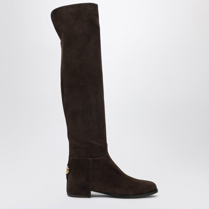 Dolce&Gabbana High Suede Boot In Ebony Brown