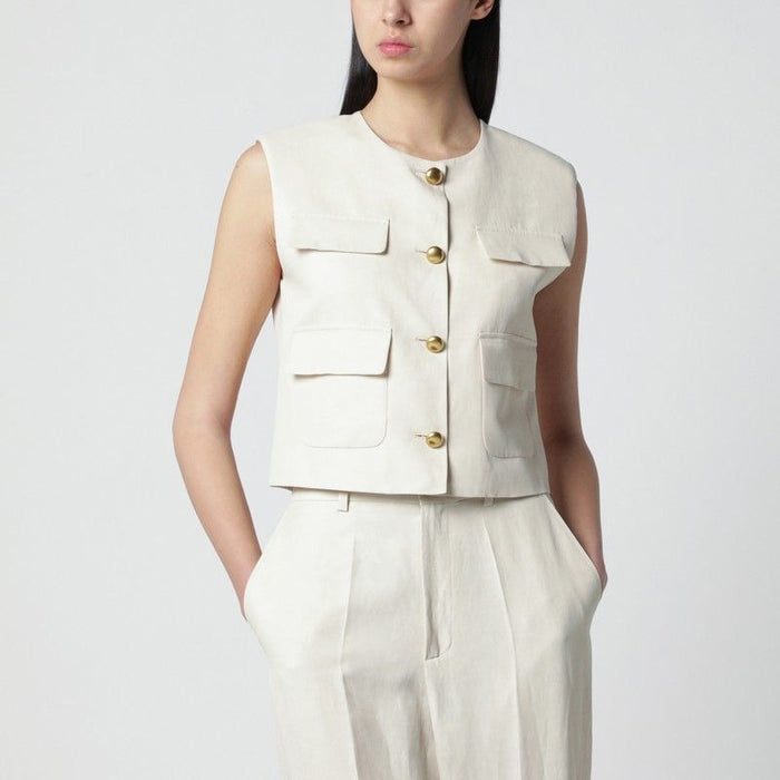 Parosh Sandcolored Linenblend Waistcoat