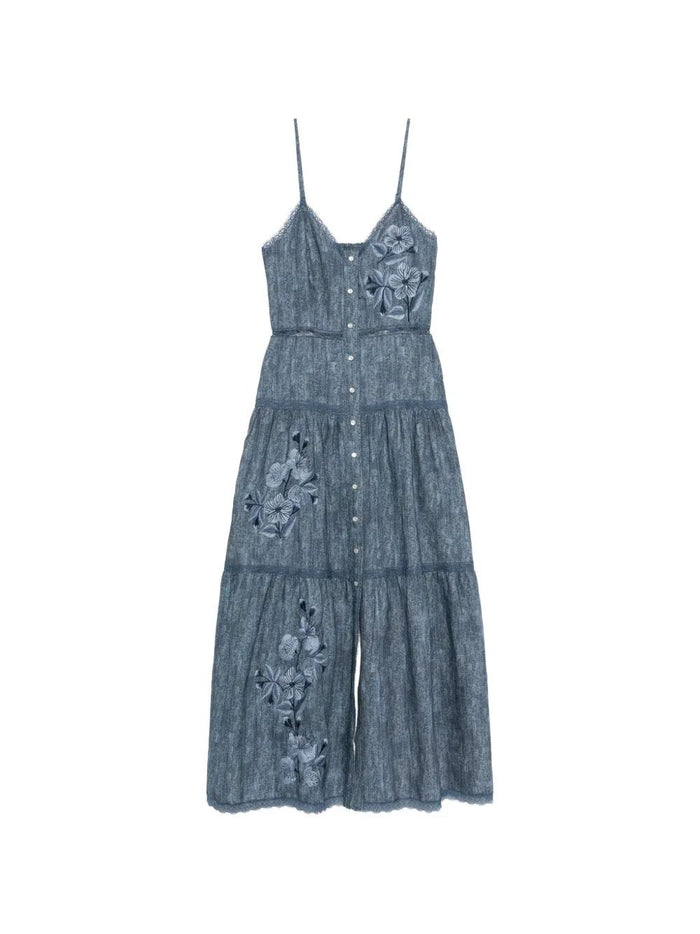Ermanno Dark Denim Linen Maxi Dress