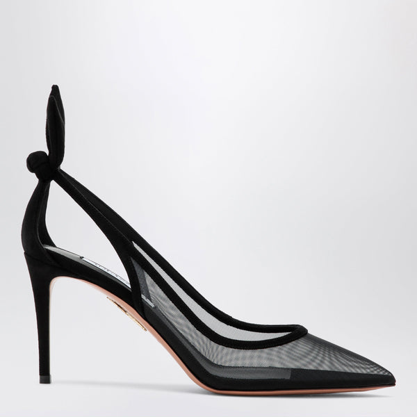 Aquazzura Black Bow-Tie Mesh Pumps